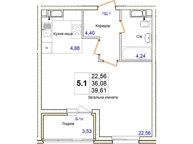 1-комнатная 39.61 м² в ЖК Одесский бульвар от 18 600 грн/м², с. Новоселки