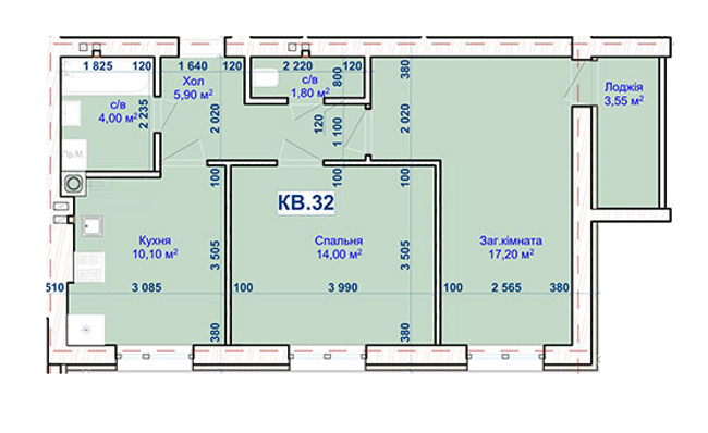 2-кімнатна 56.55 м² в ЖК Хотів від 19 000 грн/м², с. Хотів