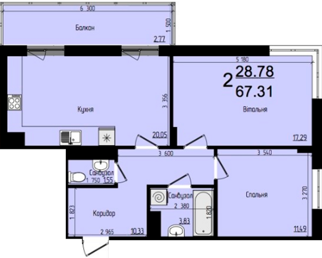 2-кімнатна 67.31 м² в ЖК Plus від 19 500 грн/м², Львів