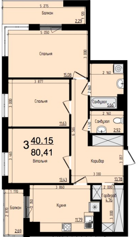 3-комнатная 80.41 м² в ЖК Plus от застройщика, Львов