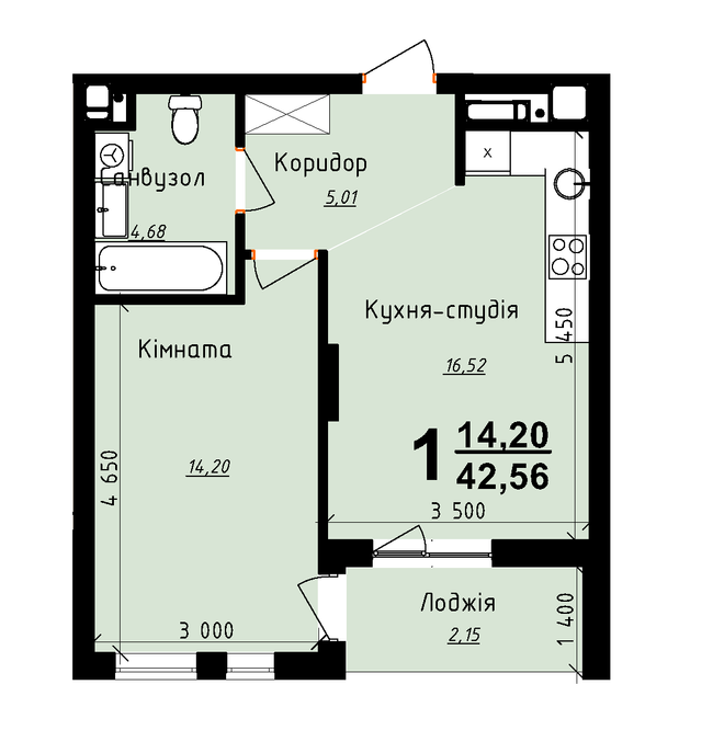 1-кімнатна 42.56 м² в ЖК Plus 2 від 19 000 грн/м², Львів