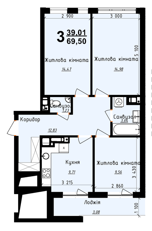 3-комнатная 69.5 м² в ЖК Plus 2 от застройщика, Львов