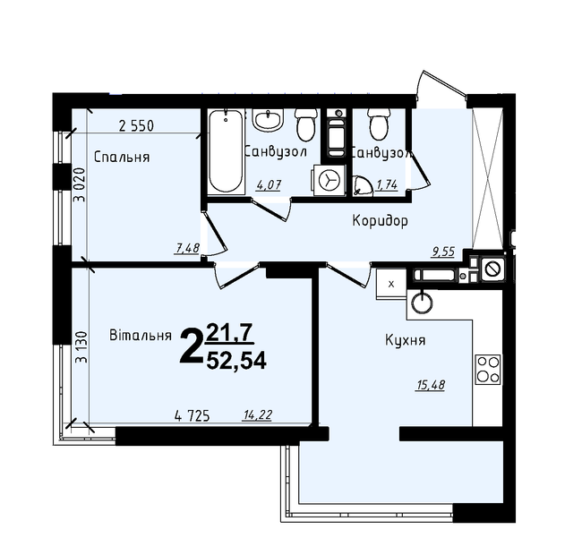 2-комнатная 52.54 м² в ЖК Plus 2 от 18 000 грн/м², Львов
