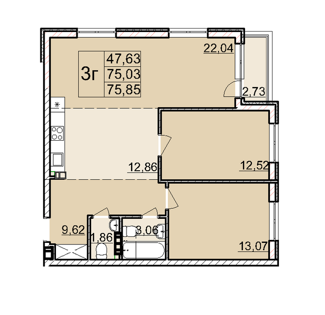 3-кімнатна 75.85 м² в ЖК Білий Шоколад від 16 250 грн/м², Львів