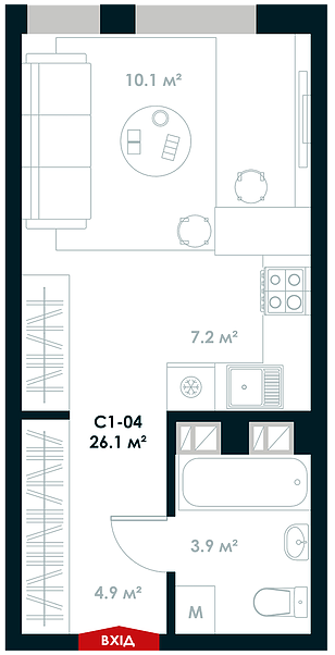 1-кімнатна 26.1 м² в ЖК Atria City.Teremky від 22 800 грн/м², смт Чабани