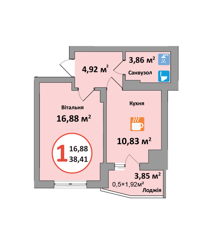 1-комнатная 38.41 м² в ЖК Еко-дім на Тракті 2 от 13 500 грн/м², с. Лисиничи