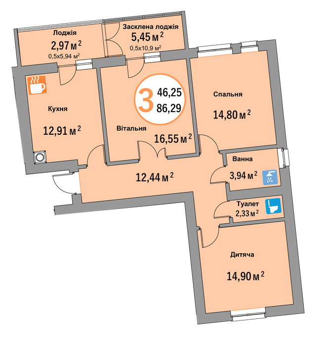 2-комнатная 86.29 м² в ЖК Эко-дом на Батуринской от 24 500 грн/м², Львов
