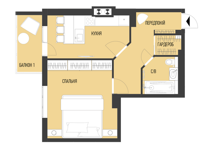 1-комнатная 39.72 м² в КД Люксембург от застройщика, Львов