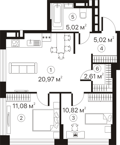 2-кімнатна 55.52 м² в ЖК Terracotta від 23 200 грн/м², Київ