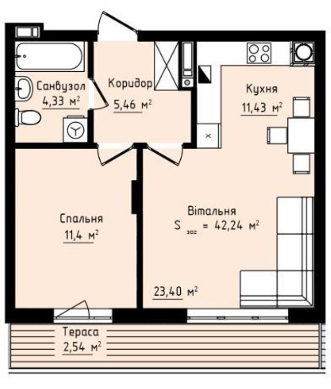 1-комнатная 42.24 м² в ЖК Globus Premium от 45 600 грн/м², Львов