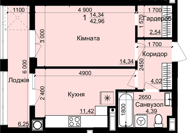 1-кімнатна 42.96 м² в ЖК Globus Park від 15 100 грн/м², с. Сокільники