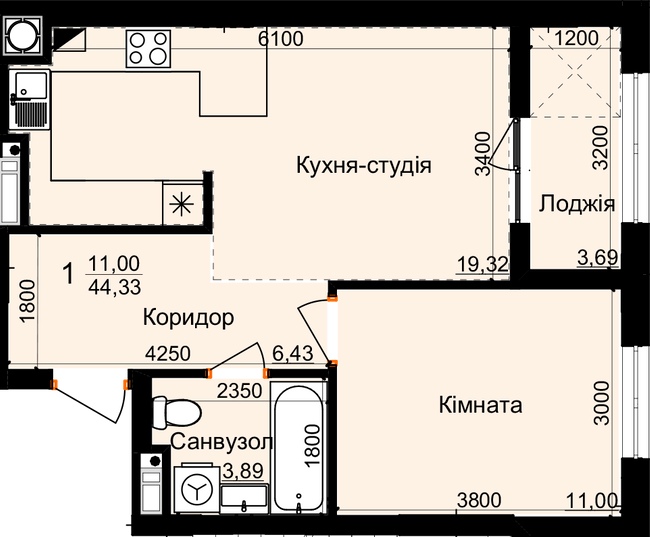 1-кімнатна 44.33 м² в ЖК Globus Park від 15 100 грн/м², с. Сокільники