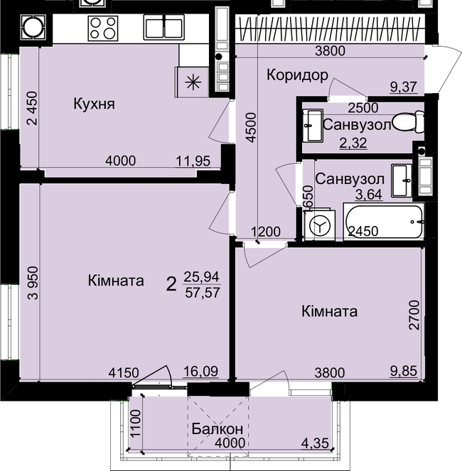 2-комнатная 57.57 м² в ЖК Globus Park от 16 500 грн/м², с. Сокольники
