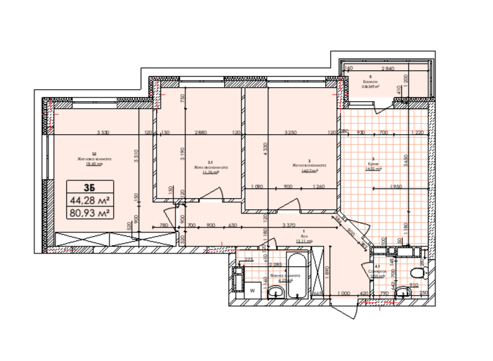 3-комнатная 80.93 м² в ЖК Бережанский от 31 000 грн/м², Киев
