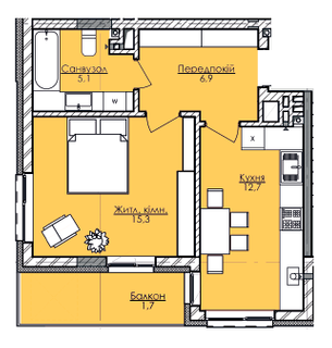 1-комнатная 41.73 м² в ЖК Лазур Фемили от 33 550 грн/м², Львов