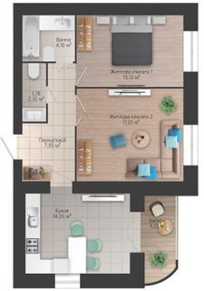 2-комнатная 60.1 м² в ЖК Престиж от застройщика, г. Мостиска