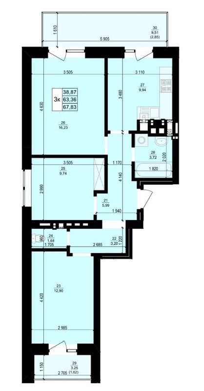 3-комнатная 67.83 м² в ЖК Святий Антоній от 18 350 грн/м², г. Мостиска