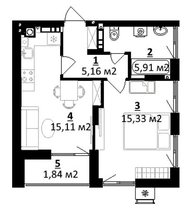 1-кімнатна 43.35 м² в ЖК Residence від 15 500 грн/м², м. Миронівка