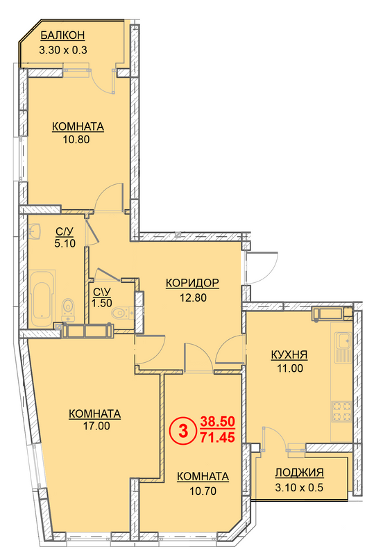 3-комнатная 71.45 м² в ЖК Велесгард от 23 000 грн/м², г. Вышгород