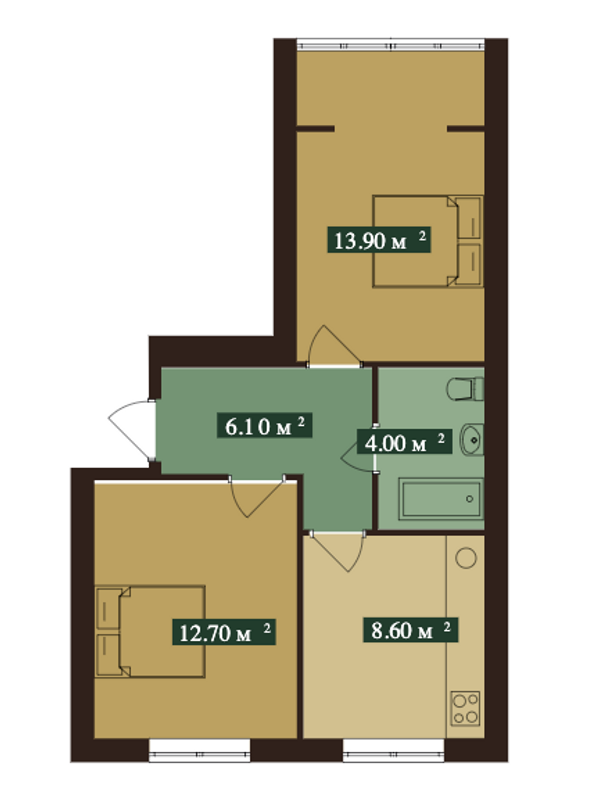 2-комнатная 45.3 м² в ЖК Пражский квартал 2 от 13 973 грн/м², с. Петропавловская Борщаговка