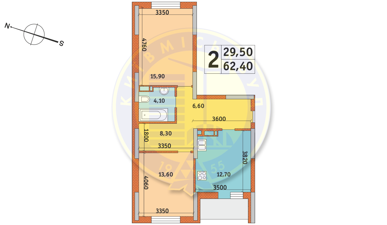 2-кімнатна 62.4 м² в ЖК Новомостицько-Замковецький від 21 000 грн/м², Київ