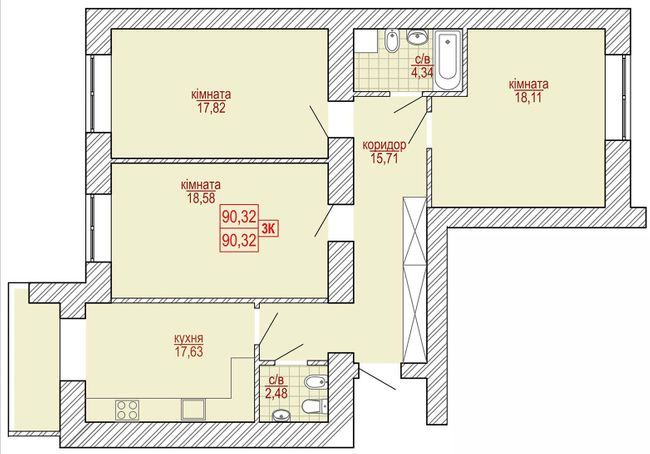 3-комнатная 90.32 м² в ЖК Паркова алея от 10 150 грн/м², Ивано-Франковск