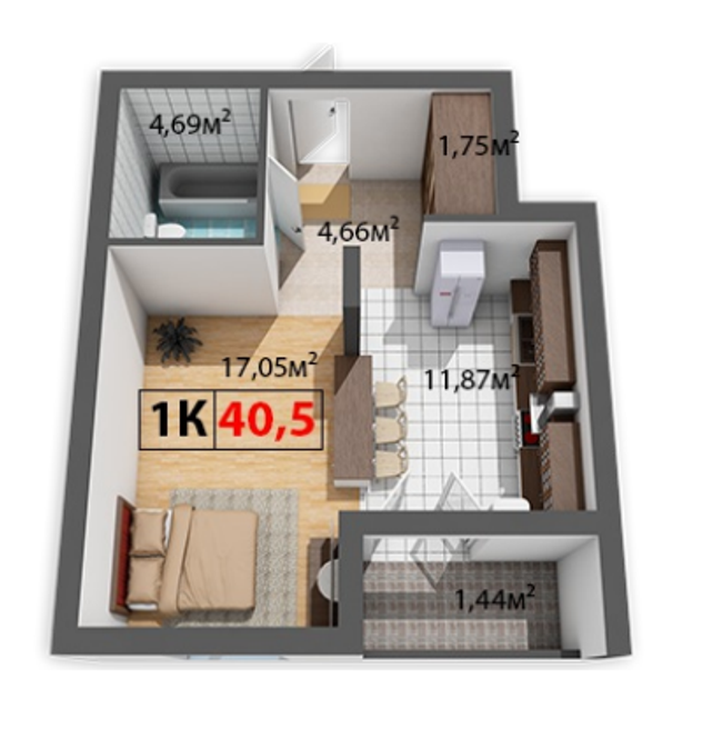 1-комнатная 40.5 м² в ЖК Квартал Краковский от 11 000 грн/м², с. Волчинец