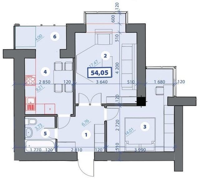 2-кімнатна 54.05 м² в ЖК Квартал Галицький від 12 600 грн/м², Івано-Франківськ