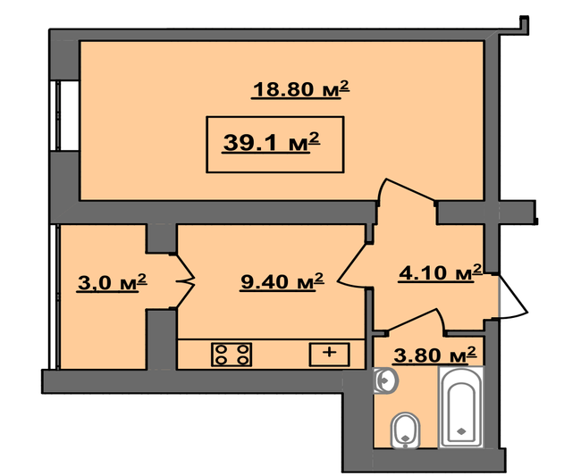 1-кімнатна 39.1 м² в ЖК Княгинин Парк від 11 450 грн/м², Івано-Франківськ