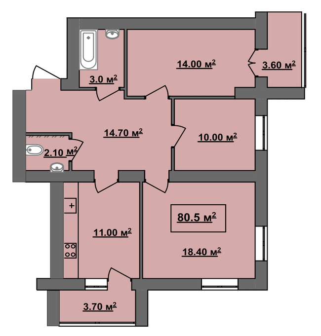 3-комнатная 80.5 м² в ЖК Княгинин Парк от 11 450 грн/м², Ивано-Франковск