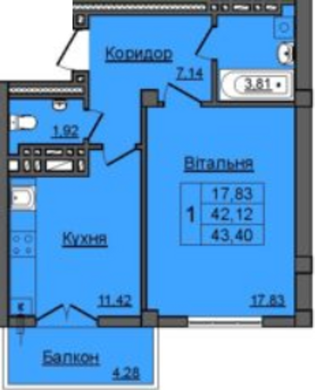 1-комнатная 43.4 м² в ЖК Хмельницкий от 12 000 грн/м², Ивано-Франковск