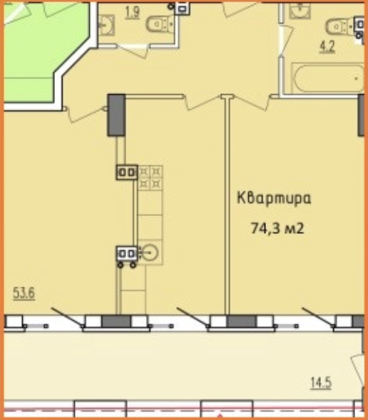 2-кімнатна 74.3 м² в ЖК Victory Hall від 18 500 грн/м², Дніпро