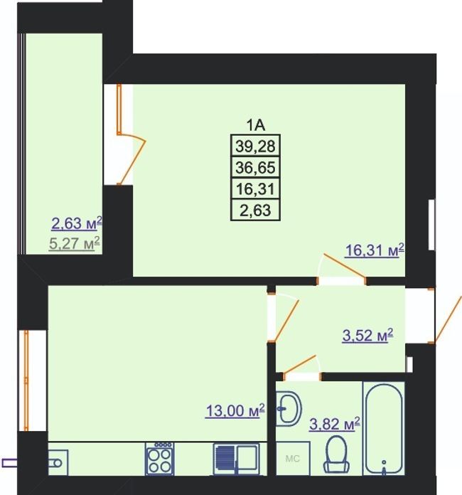 1-кімнатна 39.28 м² в ЖК Світанковий від 10 500 грн/м², Івано-Франківськ