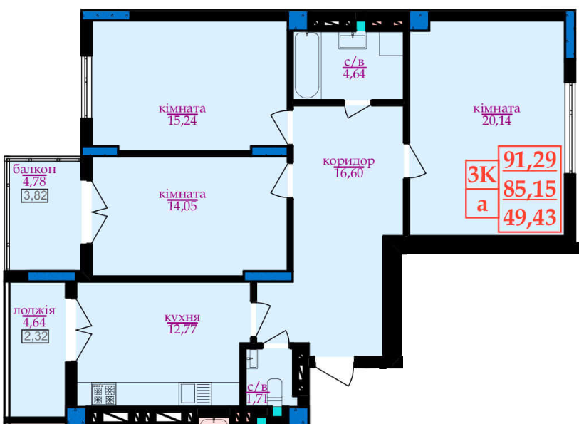 3-комнатная 91.29 м² в ЖК Цитадель-3 от 12 000 грн/м², Ивано-Франковск