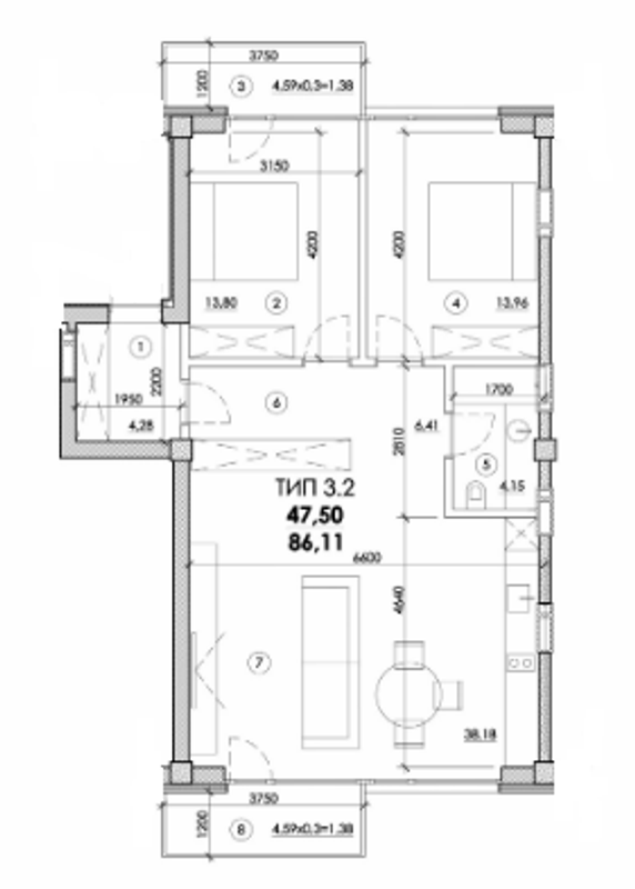 3-комнатная 86.11 м² в ЖК Молодежный от 16 000 грн/м², Днепр