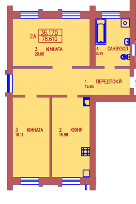3-комнатная 78.6 м² в ЖК Солнечный от застройщика, Ивано-Франковск