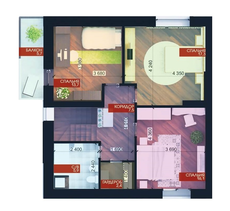 Дуплекс 128.7 м² в КГ Вишня от застройщика, с. Зубра