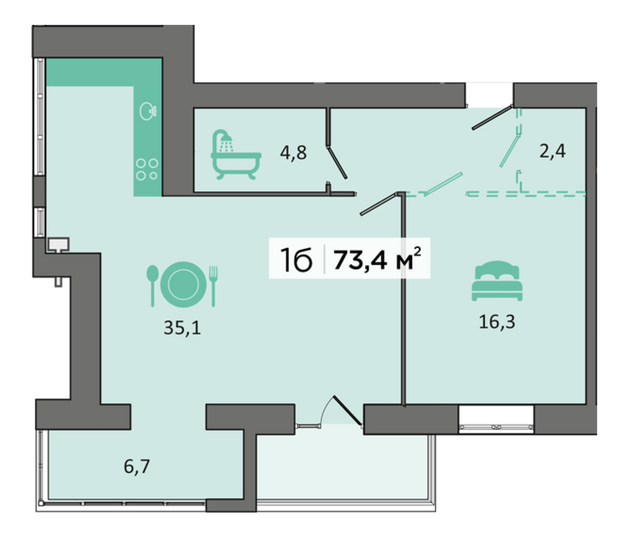 1-комнатная 73.4 м² в ЖК Dubinina от 19 500 грн/м², Днепр