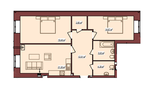 2-кімнатна 81.44 м² в ЖК Будинок Чехова від 12 500 грн/м², м. Кам`янець-Подільський