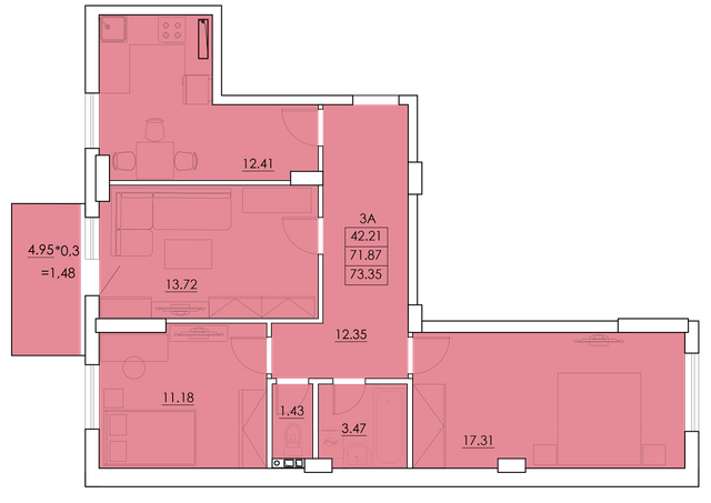 3-комнатная 73.35 м² в ЖК Ventum от 18 000 грн/м², с. Крыжановка