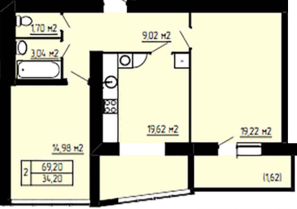 2-комнатная 69.2 м² в ЖК Амстердам от 15 700 грн/м², Хмельницкий