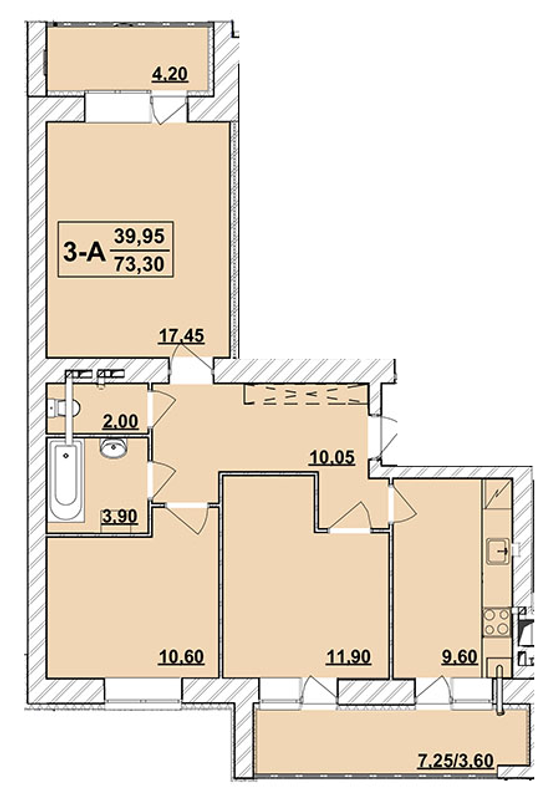 3-комнатная 73.3 м² в ЖК Академ городок от 14 500 грн/м², Хмельницкий