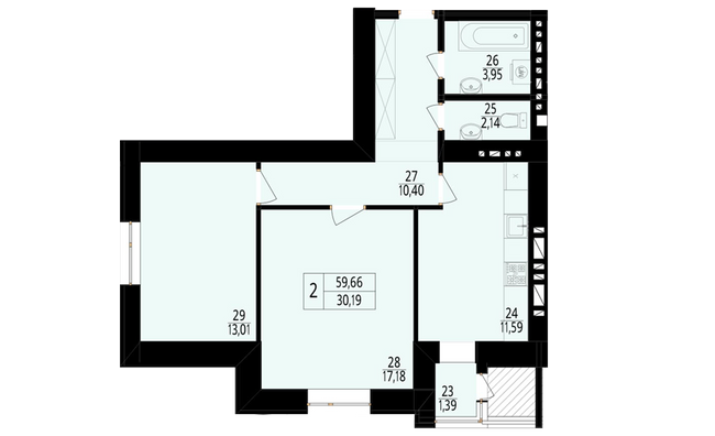 2-кімнатна 59.66 м² в ЖК Дизайн парк від 9 000 грн/м², Хмельницький