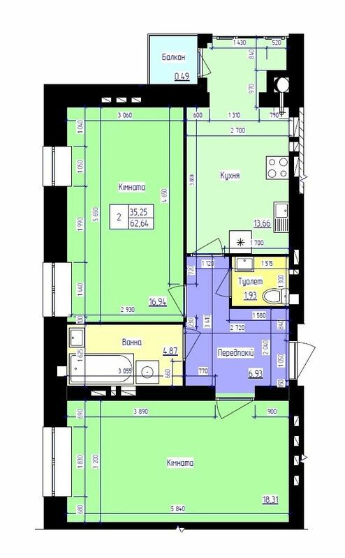 2-комнатная 62.64 м² в ЖК Парковый Лайф от 14 500 грн/м², г. Волочиск