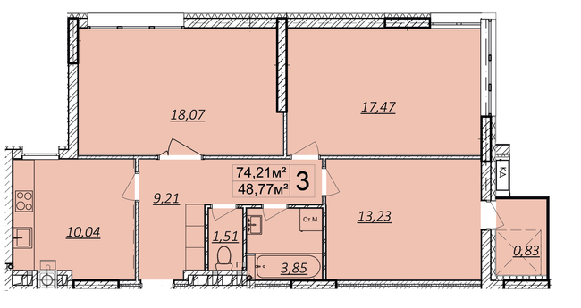 3-кімнатна 74.21 м² в ЖК Дружба Хаус від 12 800 грн/м², м. Волочиськ