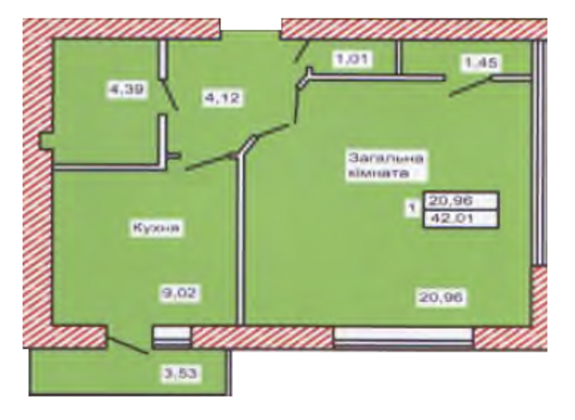 1-кімнатна 42.01 м² в ЖК Військовий від 10 500 грн/м², м. Кам`янець-Подільський