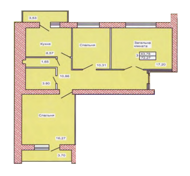 3-кімнатна 72.27 м² в ЖК Військовий від 13 500 грн/м², м. Кам`янець-Подільський