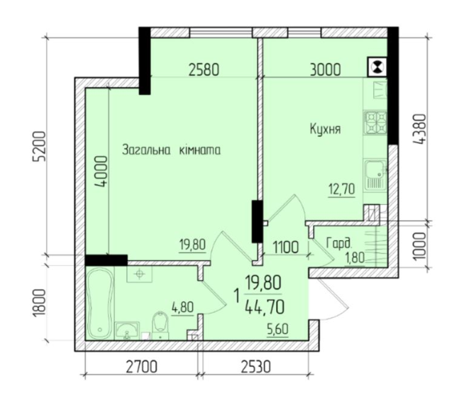 1-кімнатна 44.7 м² в ЖК Comfort Hall від забудовника, Чернівці