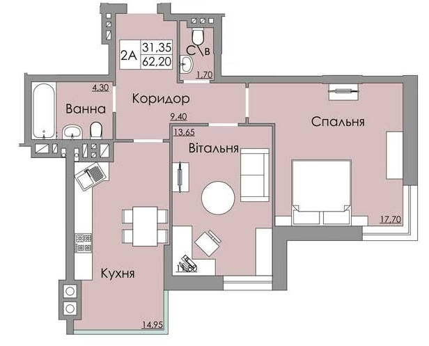 2-комнатная 62.2 м² в ЖК Панда от 22 750 грн/м², Черновцы