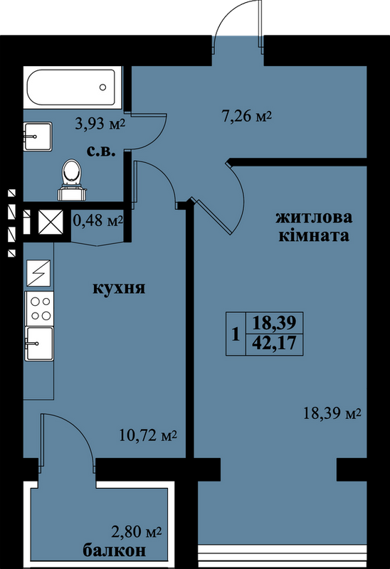 1-комнатная 42.17 м² в ЖК Незалежний от 17 900 грн/м², Черновцы